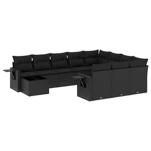 vidaXL 11 Piece Garden Sofa Set with Cushions Black Poly Rattan