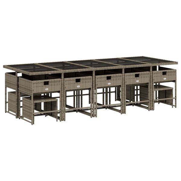 vidaXL 15 Piece Garden Dining Set with Cushions Grey Poly Rattan