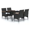 vidaXL 5 Piece Garden Dining Set with Cushions Black