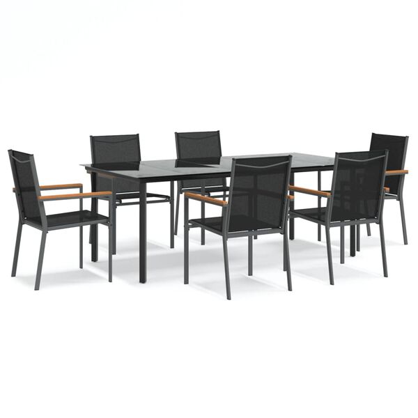 vidaXL 7 Piece Garden Dining Set Black Textilene and Steel