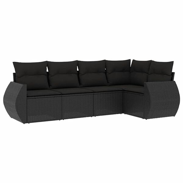 vidaXL 5 Piece Garden Sofa Set with Cushions Black Poly Rattan