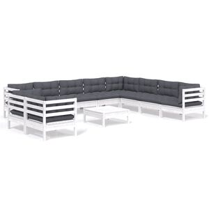 vidaXL 11 Piece Garden Lounge Set with Cushions White Solid Pinewood