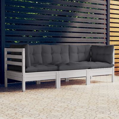 vidaXL 3-Seater Garden Sofa with Anthracite Cushions Solid Pinewood