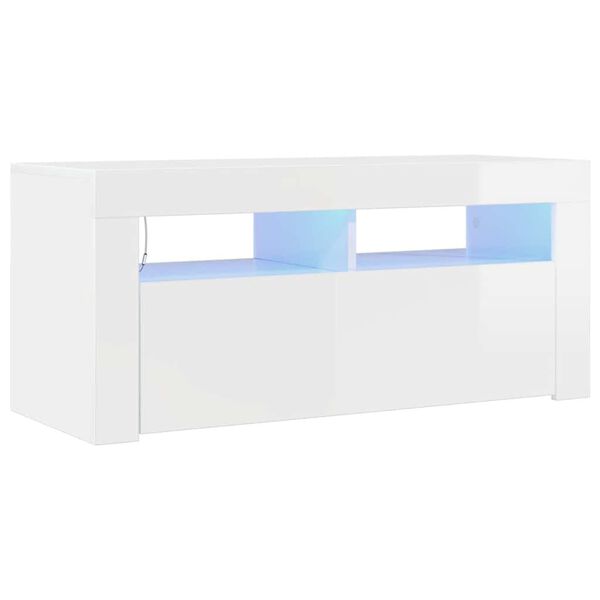 vidaXL TV Cabinet with LED Lights High Gloss White 90x35x40 cm