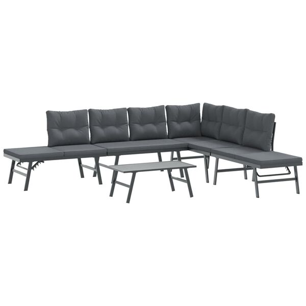 vidaXL 5 Piece Garden Bench Set with Cushions Black Powder-coated Steel