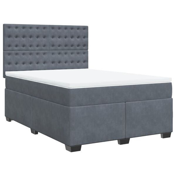 vidaXL Box Spring Bed with Mattress Dark Grey Double Velvet