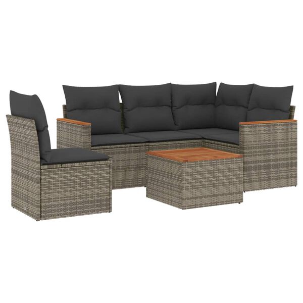 vidaXL 6 Piece Garden Sofa Set with Cushions Grey Poly Rattan