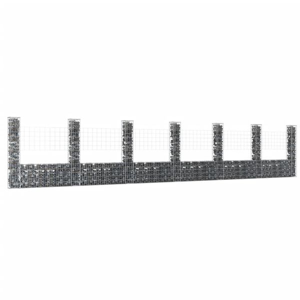 vidaXL U-shape Gabion Basket with 7 Posts Iron 740x20x150 cm