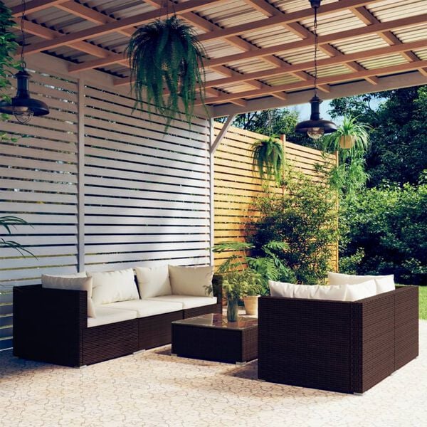 vidaXL 6 Piece Garden Lounge Set with Cushions Poly Rattan Brown