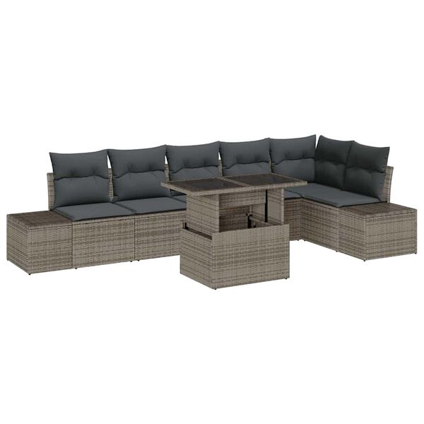 vidaXL Garden Sofa Set with Cushion 7 pcs Grey Poly Rattan