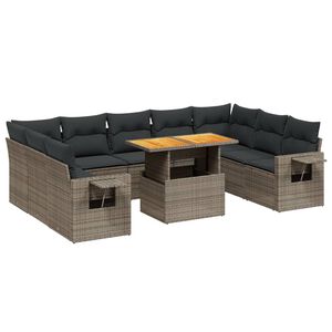 vidaXL 10 Piece Garden Sofa Set with Cushions Grey Poly Rattan