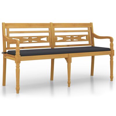 vidaXL Batavia Bench with Anthracite Cushion 150 cm Solid Wood Teak