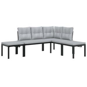 vidaXL 4 Piece Garden Sofa Set with Cushions Black Powder-coated Steel