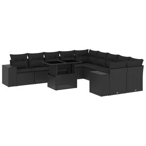 vidaXL 11 Piece Garden Sofa Set with Cushions Black Poly Rattan