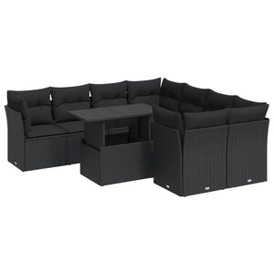 vidaXL 9 Piece Garden Sofa Set with Cushions Black Poly Rattan