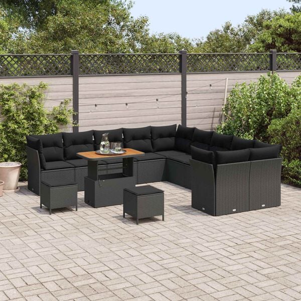 vidaXL Garden Sofa Set 13 pcs Black Poly Rattan