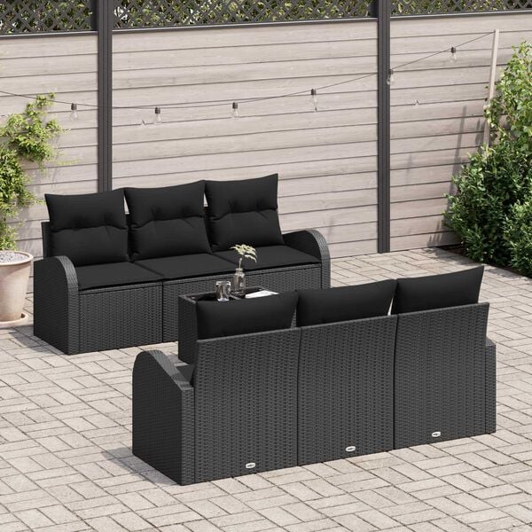 vidaXL Garden Sofa Set 7 pcs Black Poly Rattan and Steel and Glass