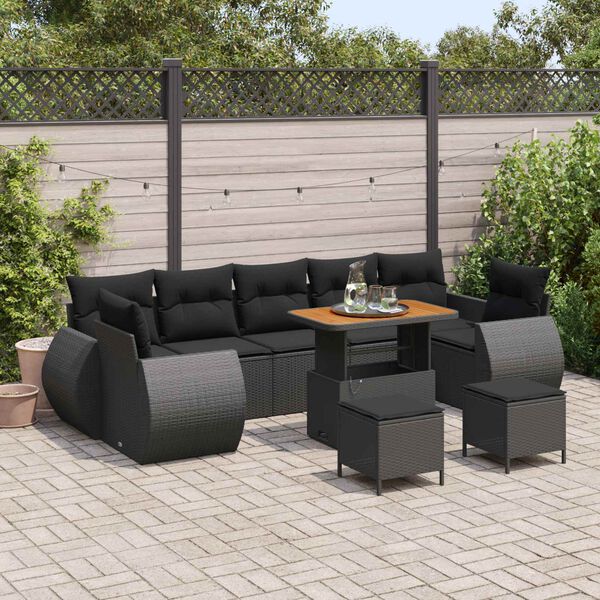vidaXL Garden Sofa Set Height-Adjustable 10 pcs Black Poly Rattan
