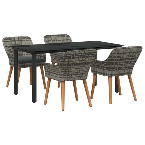 vidaXL Garden Dining Set with Cushion 5 pcs Grey Poly Rattan