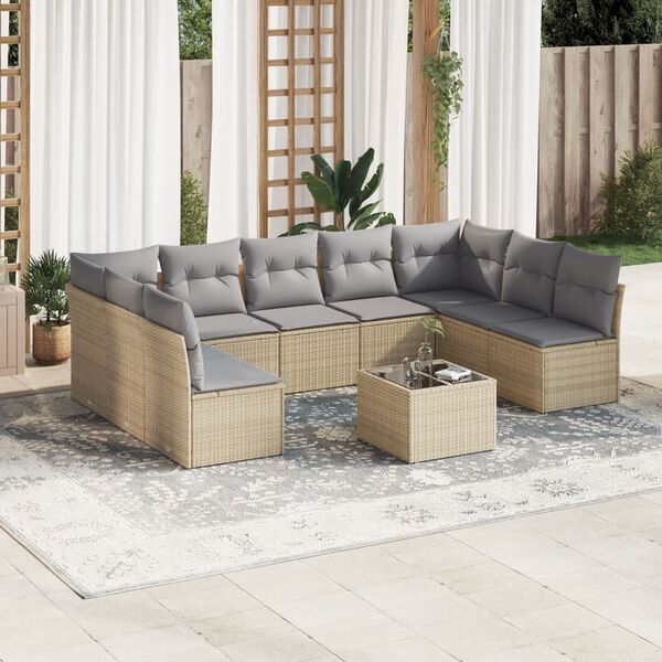 vidaXL 10 Piece Garden Sofa Set with Cushions Beige Poly Rattan