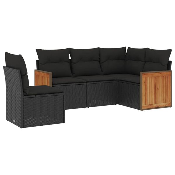 vidaXL 5 Piece Garden Sofa Set with Cushions Black Poly Rattan