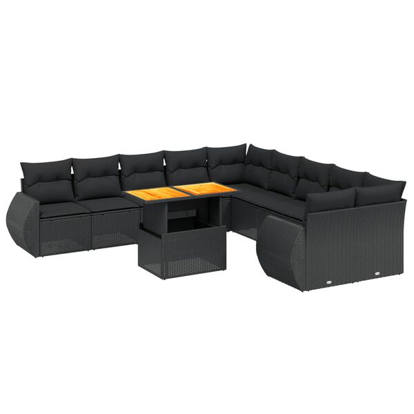 vidaXL 11 Piece Garden Sofa Set with Cushions Black Poly Rattan