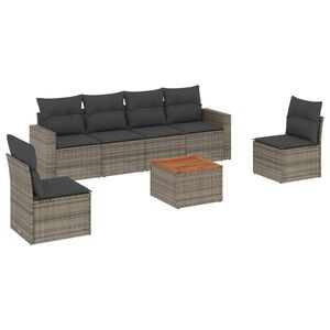 vidaXL 7 Piece Garden Sofa Set with Cushions Grey Poly Rattan