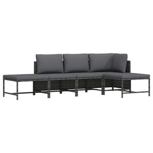 vidaXL 5 Piece Garden Sofa Set with Cushions Grey Poly Rattan