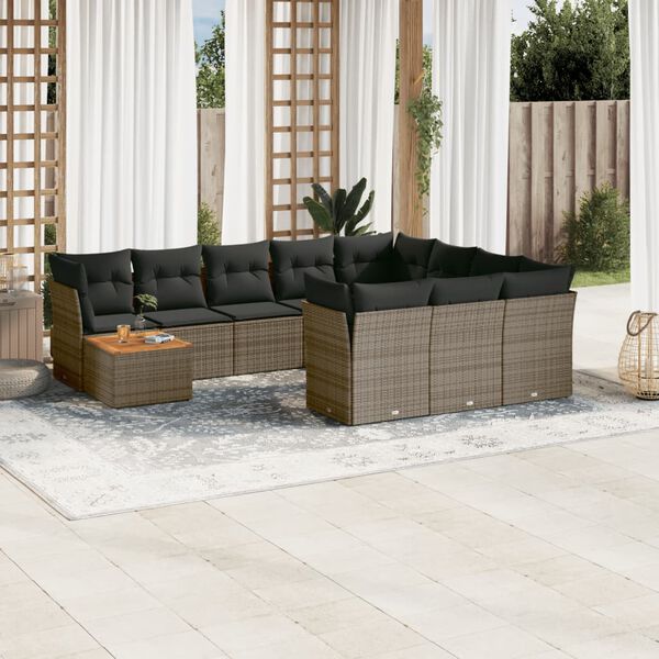 vidaXL 11 Piece Garden Sofa Set with Cushions Grey Poly Rattan