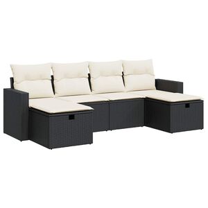 vidaXL 6 Piece Garden Sofa Set with Cushions Black Poly Rattan