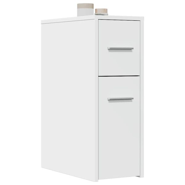 vidaXL Narrow Bathroom Cupboard with Wheels White Engineered Wood
