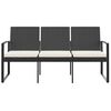 vidaXL 3-Seater Garden Bench with Cushions Black PP Rattan