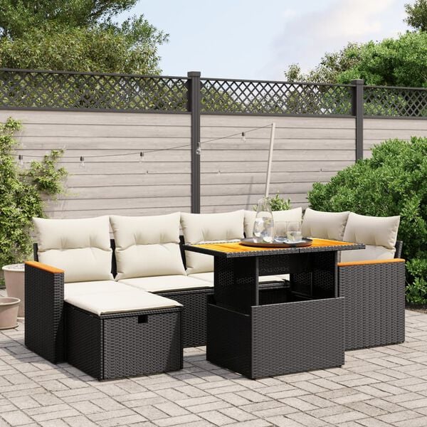 vidaXL 7 Piece Garden Sofa Set with Cushions Black Poly Rattan