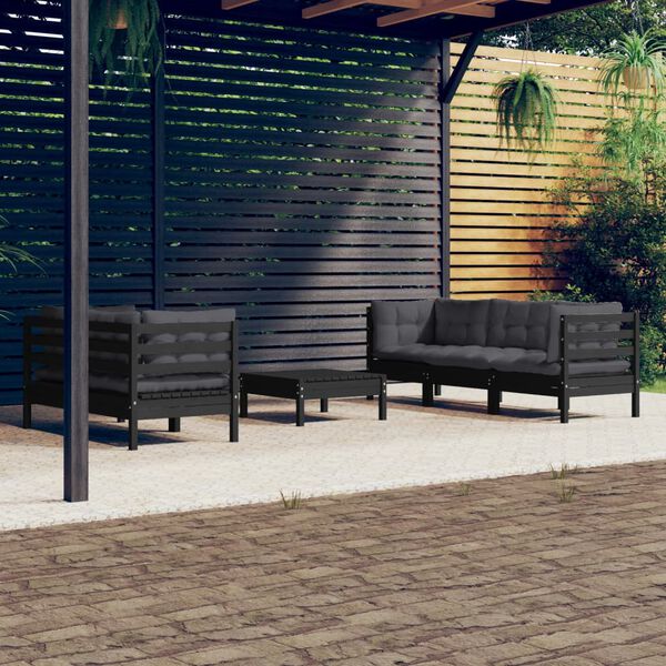 vidaXL 6 Piece Garden Lounge Set with Anthracite Cushions Pinewood