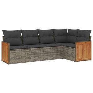 vidaXL 5 Piece Garden Sofa Set with Cushions Grey Poly Rattan