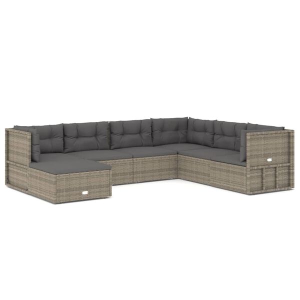 vidaXL 7 Piece Garden Lounge Set with Cushions Grey Poly Rattan