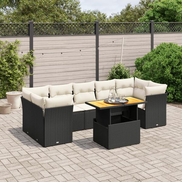 vidaXL 8 Piece Garden Sofa Set with Cushions Black Poly Rattan