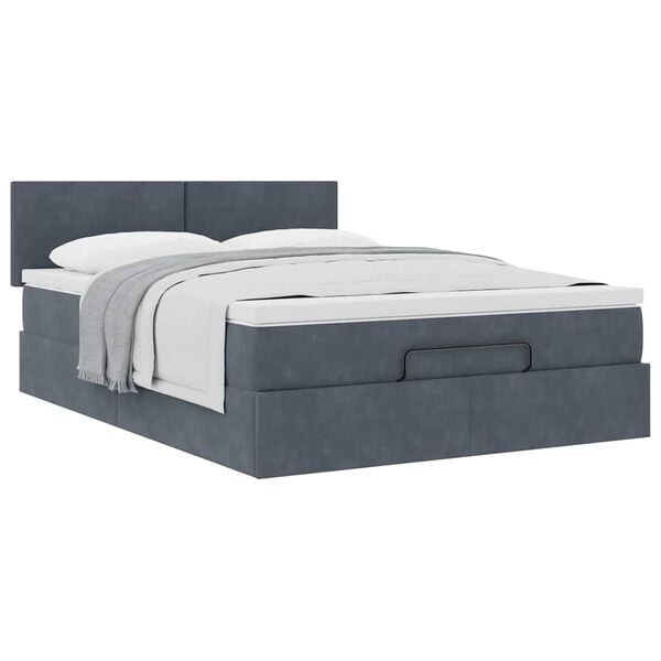 vidaXL Ottoman Bed with Mattress Dark Grey Queen Velvet