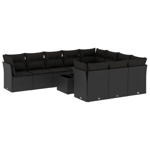 vidaXL 11 Piece Garden Sofa Set with Cushions Black Poly Rattan