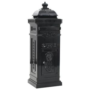 vidaXL Pillar Letterbox | Black | Cast Aluminium | Standard | Locks
