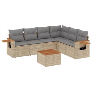 vidaXL 7 Piece Garden Sofa Set with Cushions Beige Poly Rattan