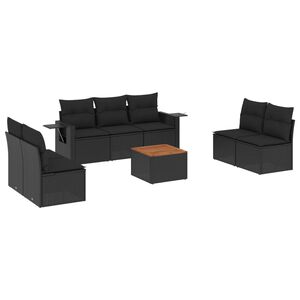 vidaXL 8 Piece Garden Sofa Set with Cushions Black Poly Rattan
