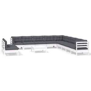 vidaXL 12 Piece Garden Lounge Set with Cushions White Solid Pinewood