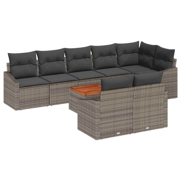 vidaXL Garden Sofa Set with Storage 9 pcs Grey Poly Rattan