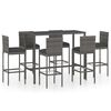 vidaXL 7 Piece Garden Bar Set with Cushions Poly Rattan Grey