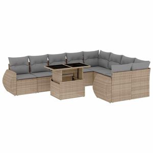vidaXL 10 Piece Garden Sofa Set with Cushions Beige Poly Rattan