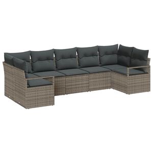 vidaXL Garden Sofa Set with Cushion 7 pcs Grey Poly Rattan
