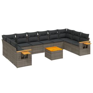 vidaXL 11 Piece Garden Sofa Set with Cushions Grey Poly Rattan