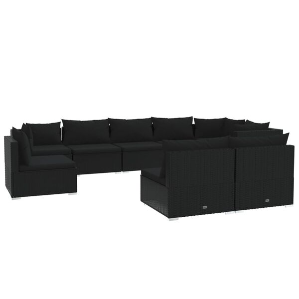 vidaXL 9 Piece Garden Lounge Set with Cushions Poly Rattan Black