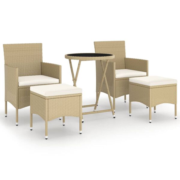 vidaXL 5 Piece Garden Bistro Set Poly Rattan and Tempered Glass Beige